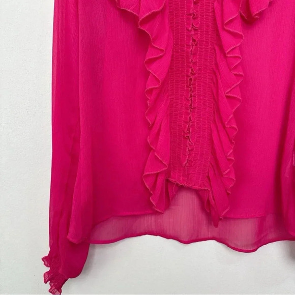 Zara Womens Small Ruffle Pink Sheer  Blouse - Picture 8 of 14